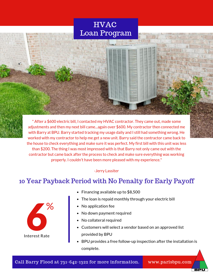 Heating and Cooling Loan Program Paris Board of Public Utilities